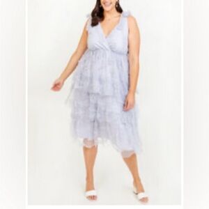 NWT Arula Pale Lavender Tiered Tulle with Ribbon Embroidery Dress - Size XL